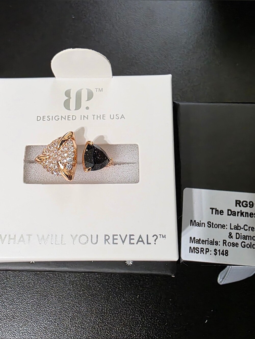 Two-Tone Ring – Rose Gold with Onyx Sandstone and Diamond Cz - Size 8